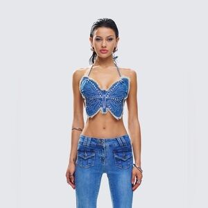 Finesse Olivette Blue Denim Butterfly Top 2X/3X CC21-1